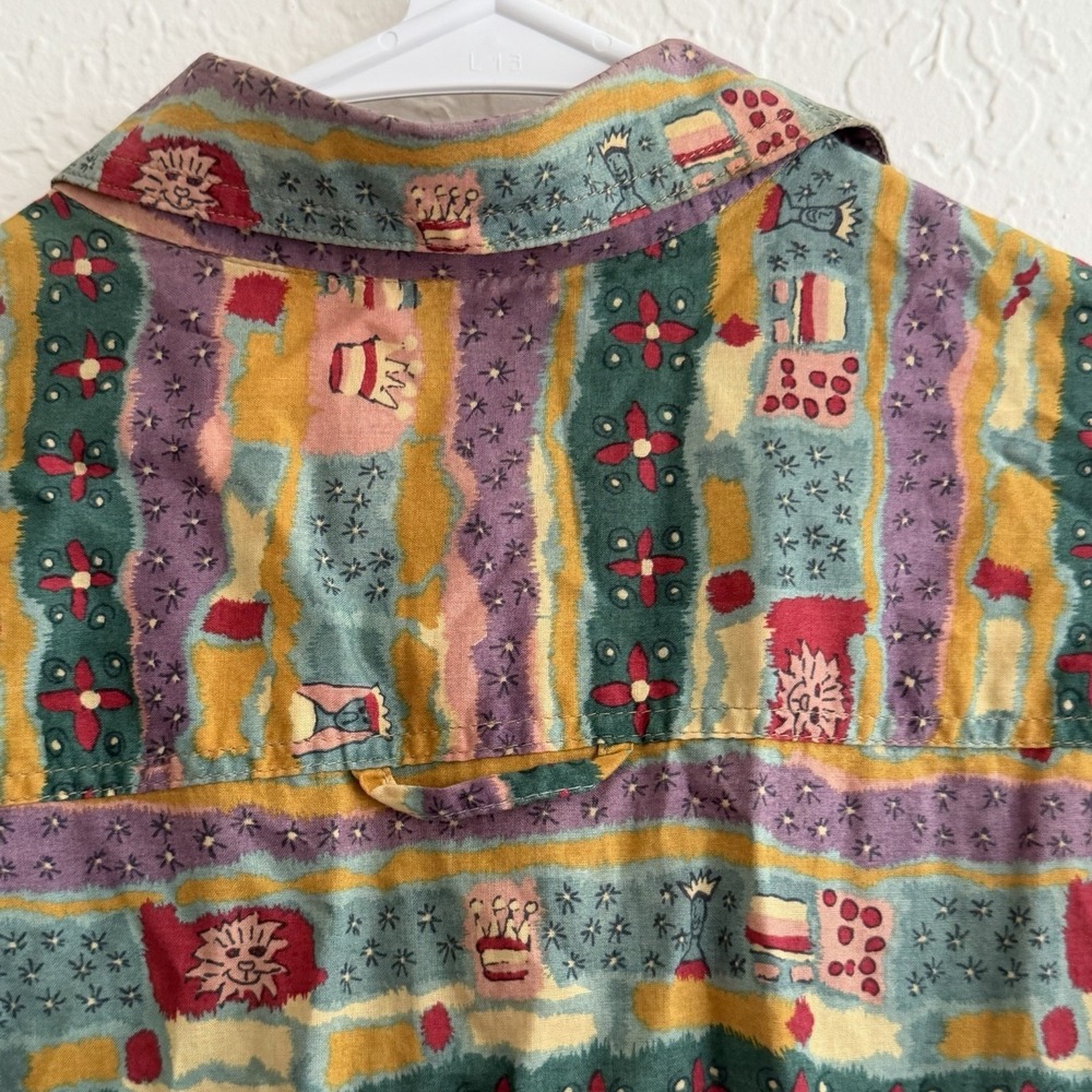 Wacky Vtg Cat Shirt Button Down Artsy Cat Lady Teacher Funky Novelty 90s - Picture 6 of 12
